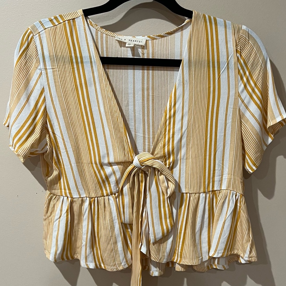 LA Hearts “Oversized” Tie Front Crop Top